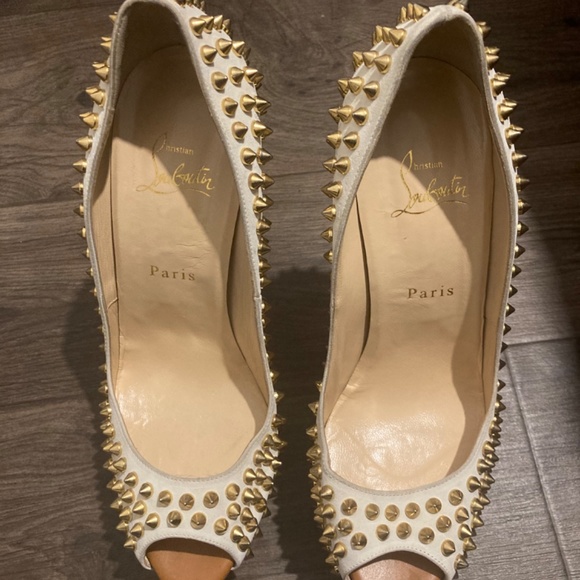 100% Authentic Christian Louboutin Multicolor Spiked Peeptoe Heels - Picture 2 of 7